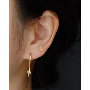 Sparkling S925 sterling silver lightning bolt hoop earrings with cubic zirconia stones