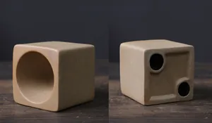 Detail view showing upgraded stable base design of rustic stoneware ceramic mug