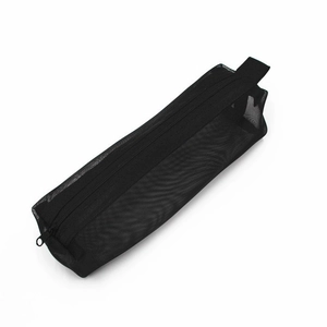 Large capacity black mesh pencil case with portable handle and zipper for students