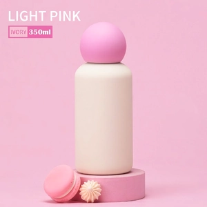 Mini 350ml stainless steel insulated cup in ivory white and pastel pink aesthetic