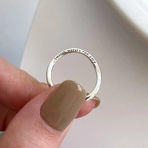 Minimalist S925 sterling silver wavy ring with Smooth waters run deep engraving