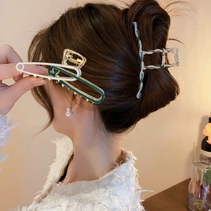 Large Hair Claw Clip Alloy Enamel Safety Pin Geometric Fashionable Retro For Women Thick Hair Accessories