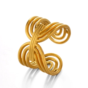 Minimalist multi-layer gold stainless steel open ring with adjustable geometric wire design