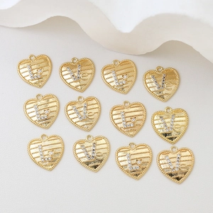 Heart Charms Pendants 18K Gold Plated Copper Cubic Zirconia Inlaid Letter Love Design DIY Jewelry Making Findings