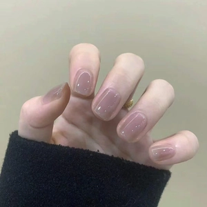 Faux Ongles À Presser Rose Nude Uni Texture Gelée Brillante Forme Carrée Ronde Pour Manucure Quotidienne Femmes
