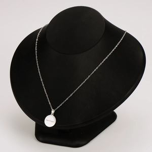 Polished silver stainless steel necklace with round pendant engraved Make It Happen