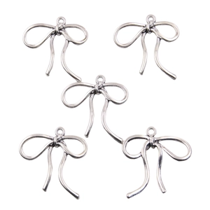 Five polished silver bow alloy charms for DIY necklace and bracelet jewelry making