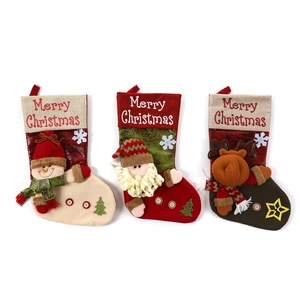 Set of 3 oversized linen Christmas stockings with Santa, Snowman and Reindeer motifs