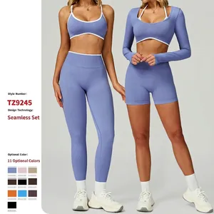 Brassière Legging Short De Yoga Sans Couture Femmes Nylon Élasthanne Taille Haute Dos Nu Fitness Course Sport