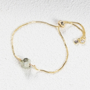 Adjustable 14K gold plated box chain bracelet with light green natural crystal stone charm