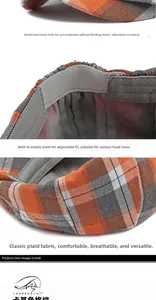 Vue détaillée de la casquette à carreaux avec visière renforcée et bande ajustable
