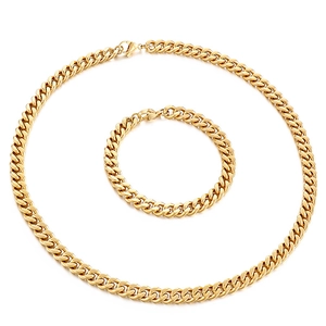 Ensemble collier et bracelet maille gourmette en acier inoxydable doré pour homme