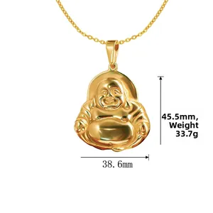 Detailed dimensions of 24K gold-plated Buddha pendant: 45.5mm height and 33.7g weight