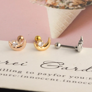 Chic crescent moon stud earrings with sparkling zircon in gold, silver, and rose gold