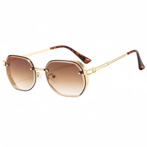 Retro metal sunglasses with brown gradient lenses and tortoise temples on a white background