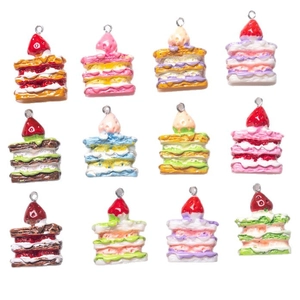 Realistic resin napoleon cake charms with strawberry toppers for DIY jewelry making