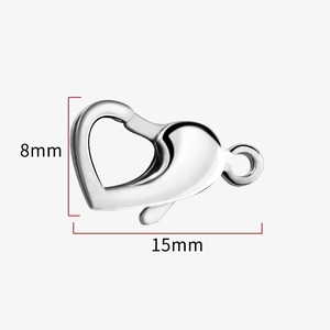 Polished silver heart-shaped lobster clasp for jewelry making with 15mm size dimensions