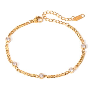 Classic 18k gold plated stainless steel bracelet with five round clear zircon stones