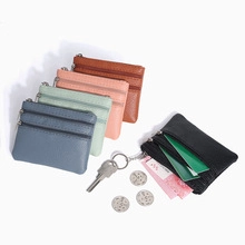 Détails de porte-monnaie en cuir PU coloré avec fermetures éclair et porte-clés