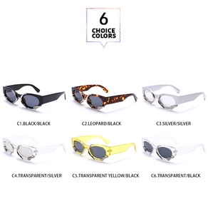 Detailed grid showing six color options for sleek Y2K snake-style punk sunglasses