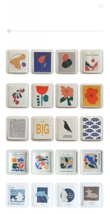 Grid display showing 20 colorful cartoon patterns of absorbent wood pulp cotton sponges