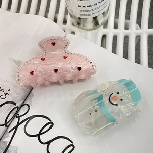 Pince À Cheveux Acrylique Acétate Cœur Strass Bonhomme De Neige Saint Valentin Hiver Accessoire Doux Élégant Femme