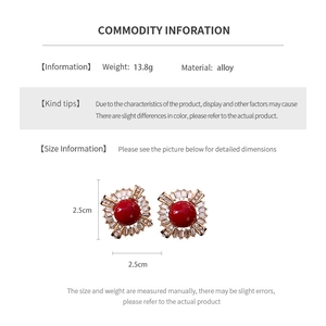 Detailed size chart for vintage baroque red zircon earrings with alloy base and crystal