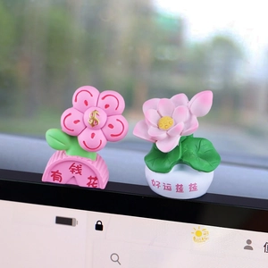 Cute pink lucky flower resin ornaments for car dashboard and center console screen display