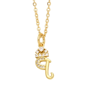 Detailed macro view of gold letter P pendant with crown design and pavé crystals