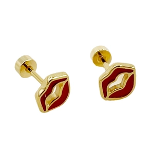 Elegant gold-tone red lip stud earrings made of high-quality titanium steel for women