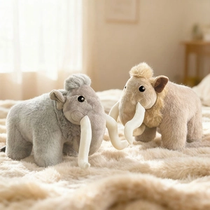 Plush mammoth stuffed animal in grey and beige tones for children's comfort and play