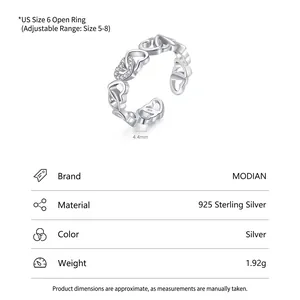 Verstellbarer Ring aus S925 Sterlingsilber mit hohlen Herzen und glänzenden Diamanten