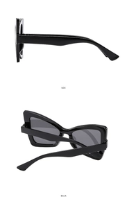Side and rear view of elegant butterfly cat-eye sunglasses with glossy black frames