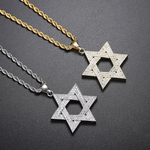 Gold and silver Star of David necklaces with iced out rhinestones on twist chains