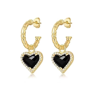 Orecchini a Bottone a Cuore in Ottone Placcato Oro Vintage per Donna Orecchini Pendenti a Cuore con Strass Gioielli alla Moda