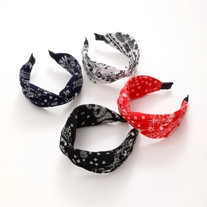 Fashionable paisley print twisted headbands in black, white, red and navy blue colors