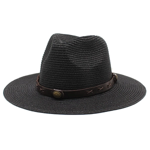 Chapeau Fedora Panama En Paille Large Bord Protection Solaire Style Vacances Avec Bande En Similicuir Et Rivets Métalliques