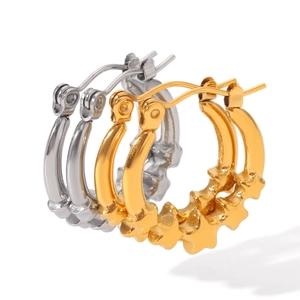 Polished stainless steel star-shaped hoop earrings in gold and silver finishes