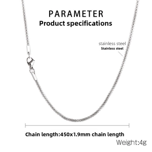 Specifications of stainless steel chain necklace 450mm length and 1.9mm width in silver