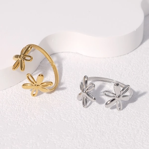 Bague marguerite réglable en acier inoxydable minimaliste avec finitions or et argent