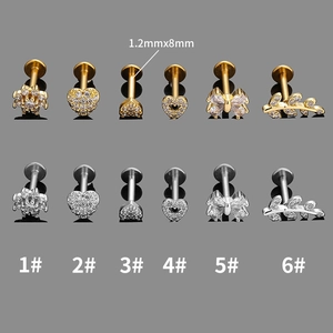 Set of 12 zircon stud earrings in gold and silver finish with various heart and leaf shapes