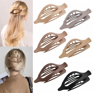 Set of 6 matte large oval hair clips in neutral colors shown in use and product view