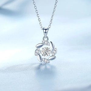 Elegant S925 silver wheat ear necklace with a sparkling round zircon wreath pendant