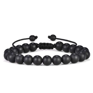 Matte hematite obsidian beaded bracelet for men with adjustable woven braided rope