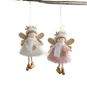 Christmas angel dolls with top hats and antlers in white and pink plush materials