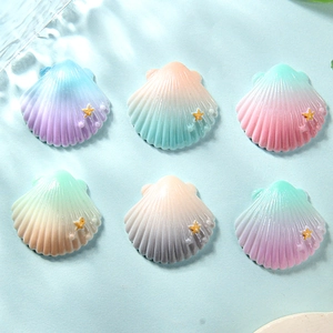 Colorful gradient resin seashell charms with tiny gold starfish and pearl accents