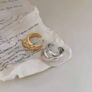 Retro multi-layer woven 925 silver open ring in gold and silver finishes