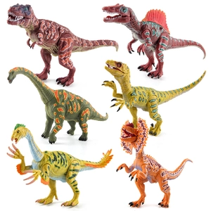 Set of 6 realistic dinosaur toy figures including T-Rex with moveable joints for kids