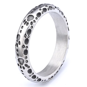 Stainless Steel Ring For Men Retro Moon Crater Bubble Texture Punk Style Band Jewelry