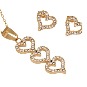 Gold plated hollow heart jewelry set with sparkling rhinestones for elegant women